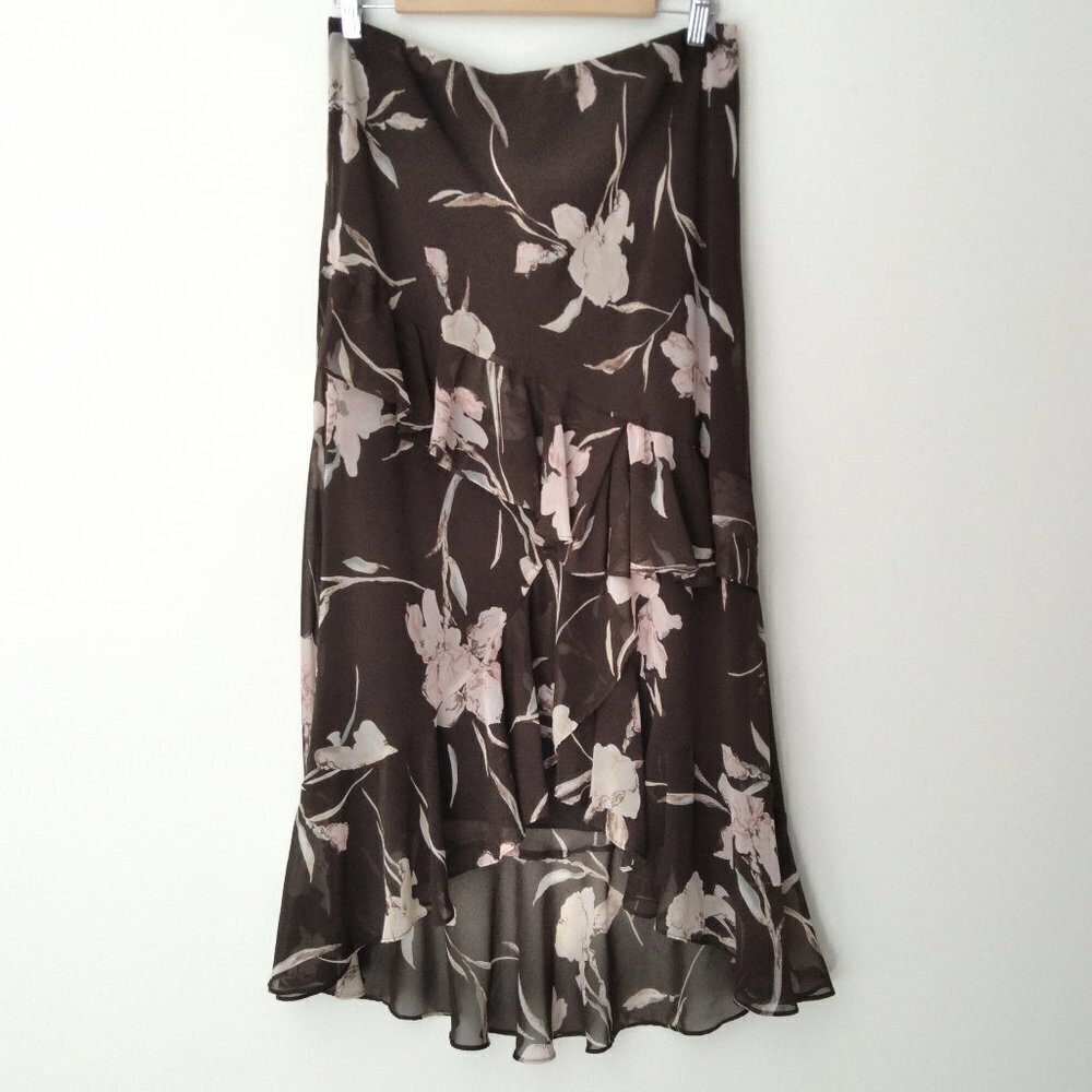Chaps Brown Floral High Low Skirt